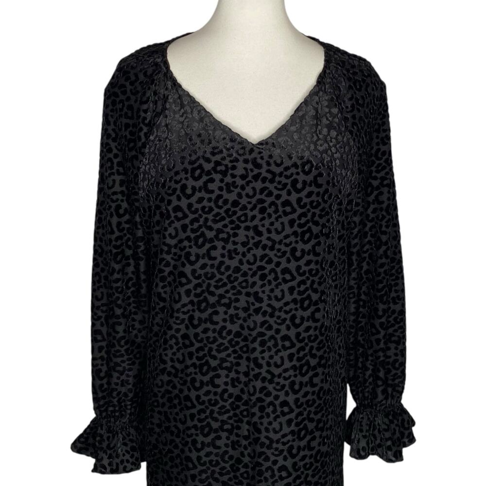 Nine West Shift Dress Black Leopard Print Velvet Burnout Size 16 Indie Witchy - Picture 6 of 16